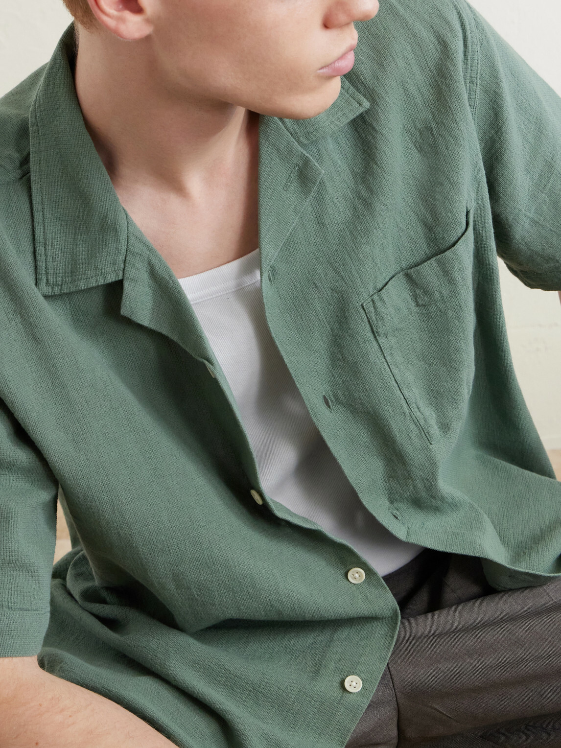 Corridor - Convertible-Collar Cotton-Hopsack Shirt - Green