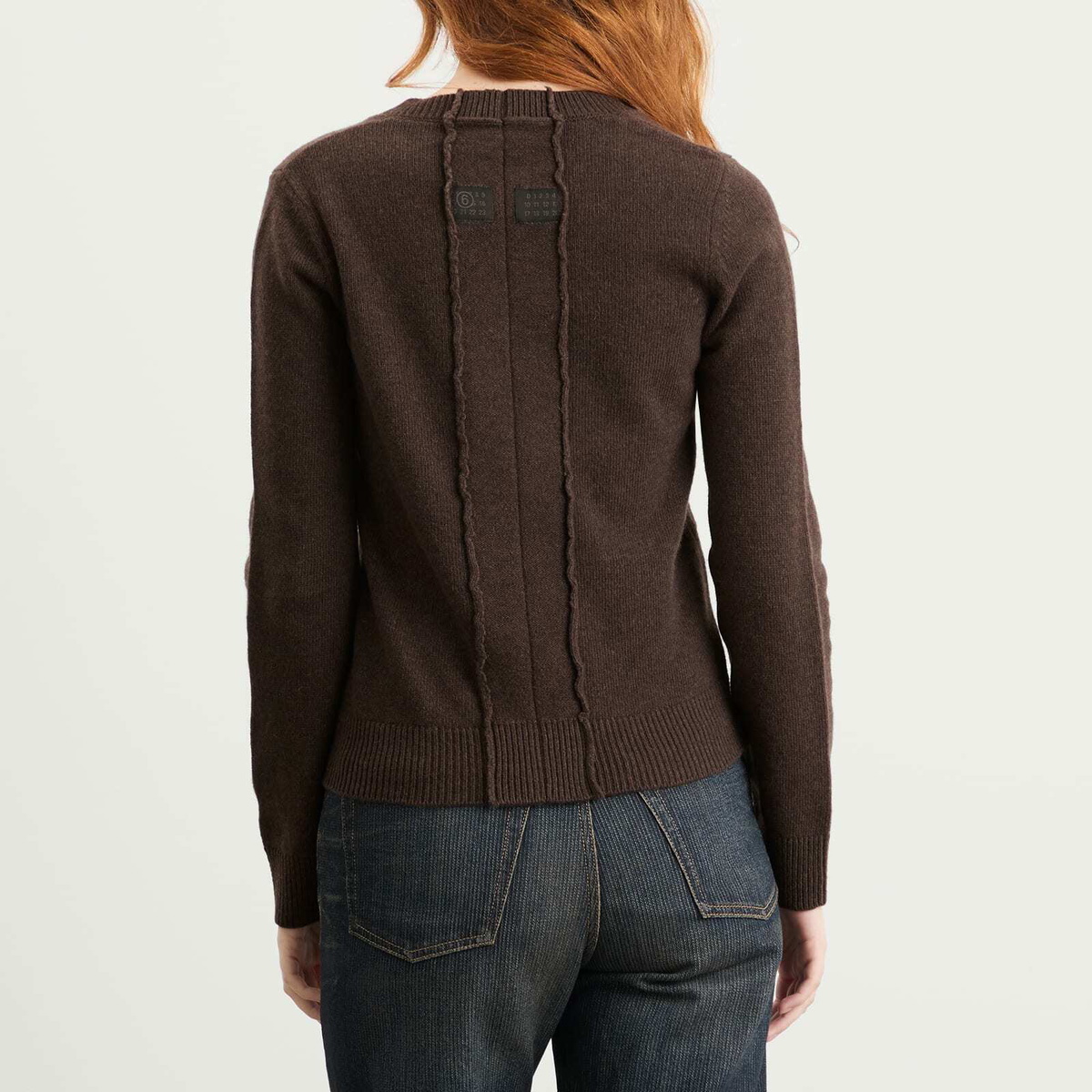 MM6 Maison Margiela Women's V-Neck Knitted Jumper in Brown