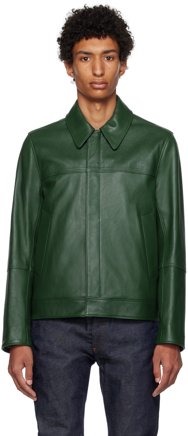 Paul Smith Green Slim-Fit Leather Jacket Paul Smith