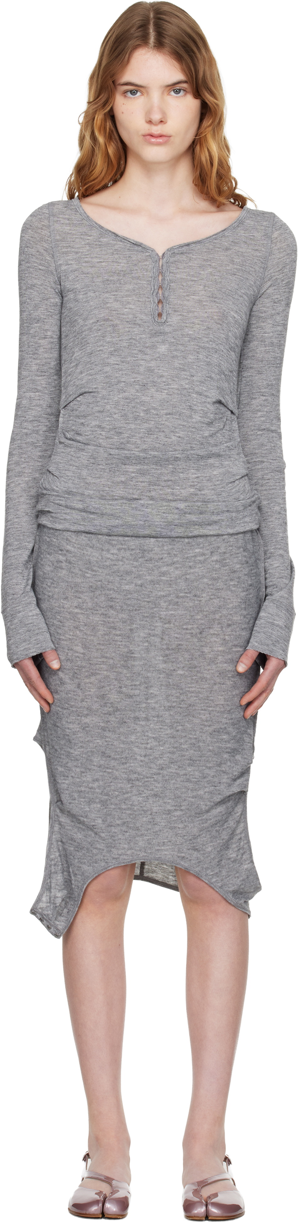 OPEN YY Gray Convertible Hook Top Midi Dress