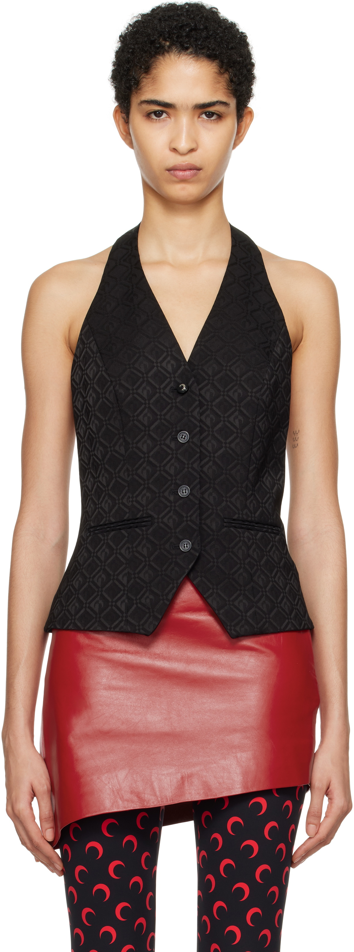 Marine Serre Black Moon Diamond Jacquard Tailoring Halterneck Vest