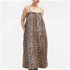 GANNI Women's Printed Cotton Midi Strap Dress in Leopard