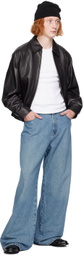 Dunst Black Spread Collar Leather Jacket