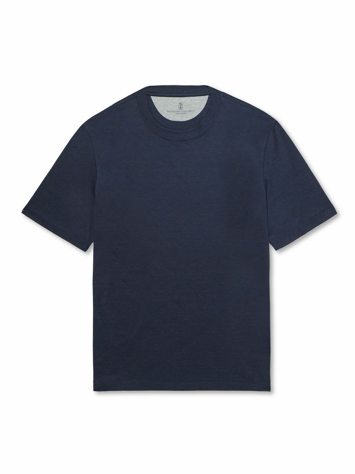 Tシャツ・カットソー Brunello Cucinelli T-shirt Blue Brunello Cucinelli - Silk and Cotton-Blend Jersey T-Shirt