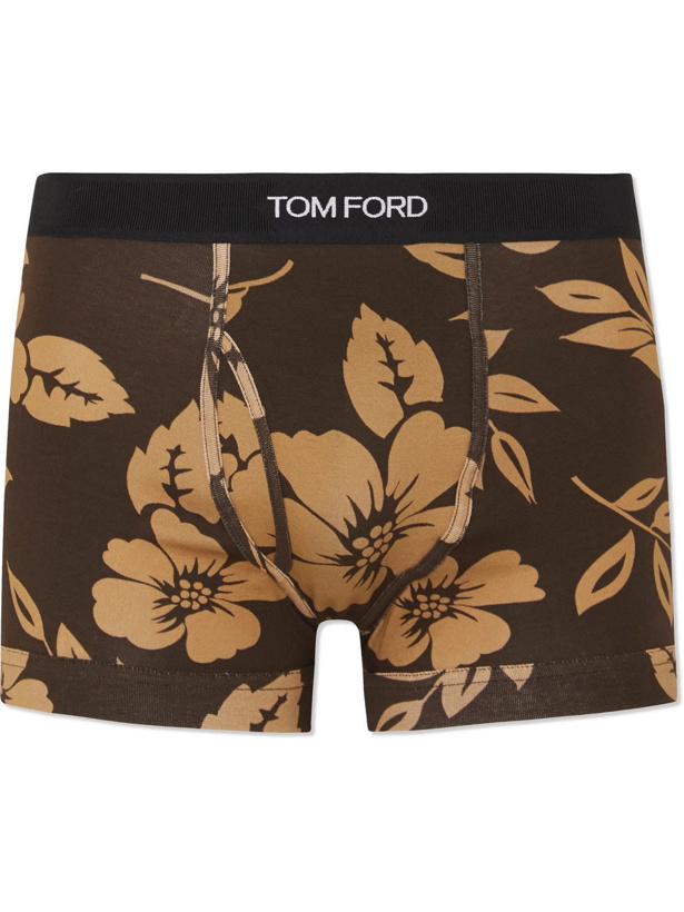 Photo: TOM FORD - Floral-Print Stretch-Cotton Jersey Boxer Briefs - Brown