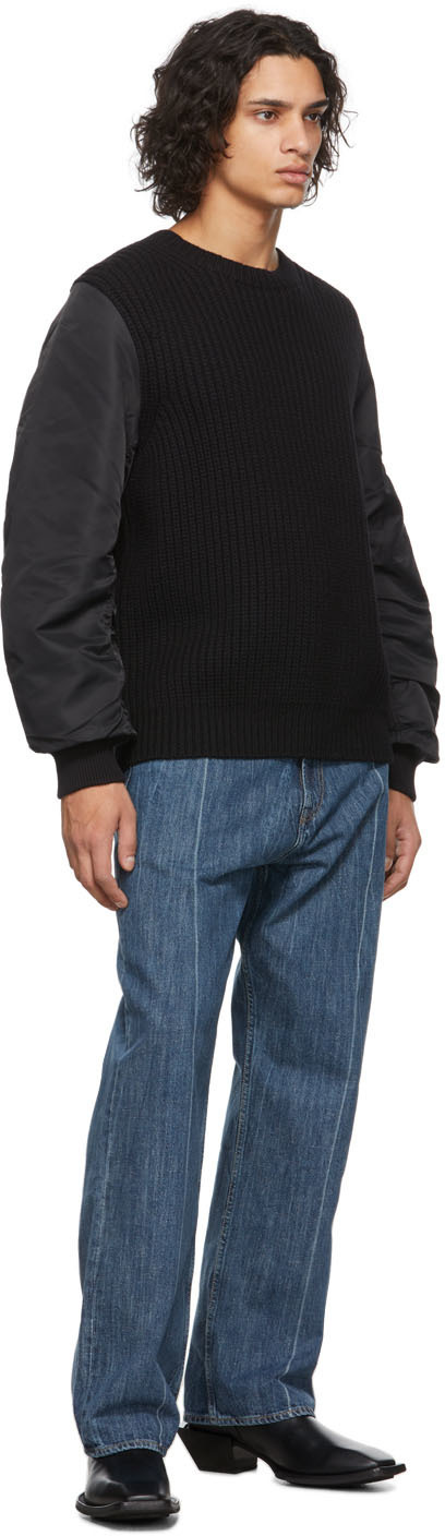 Helmut Lang Black Nylon Sleeve Knit Sweater Helmut Lang