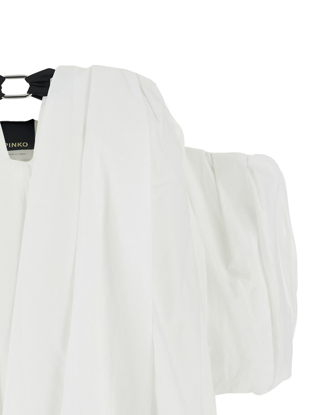 Pinko Bert White Dress With Exposed Shoulder Design And Removable Sleeves With Button In Cotton Woman