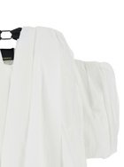 Pinko Bert White Dress With Exposed Shoulder Design And Removable Sleeves With Button In Cotton Woman