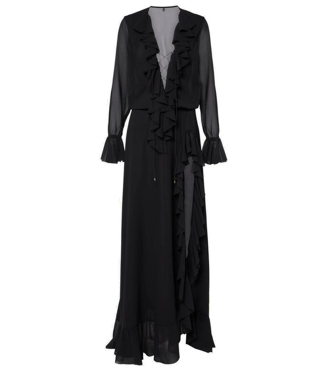 knee length dresses for ladies Moonlit Moment Ruffle Trim Lace-Up Back Maxi Dress Blue