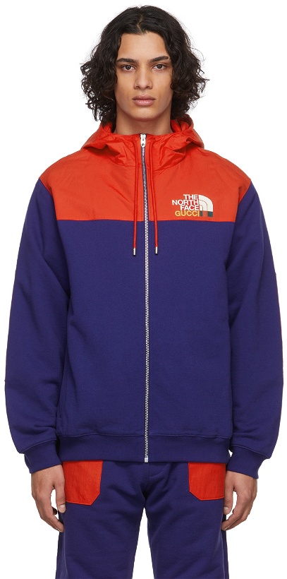 Photo: Gucci Purple & Red The North Face Edition Paneled Logo Hoodie