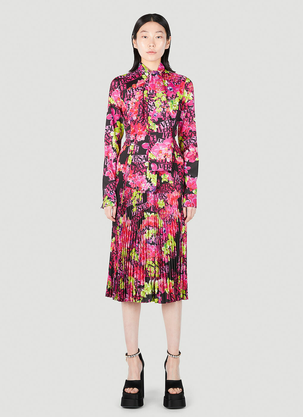 Versace - Floral Logo Midi Dress in Pink Versace