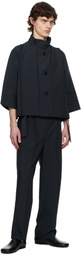 132 5. ISSEY MIYAKE Navy Flat Tuck Jacket