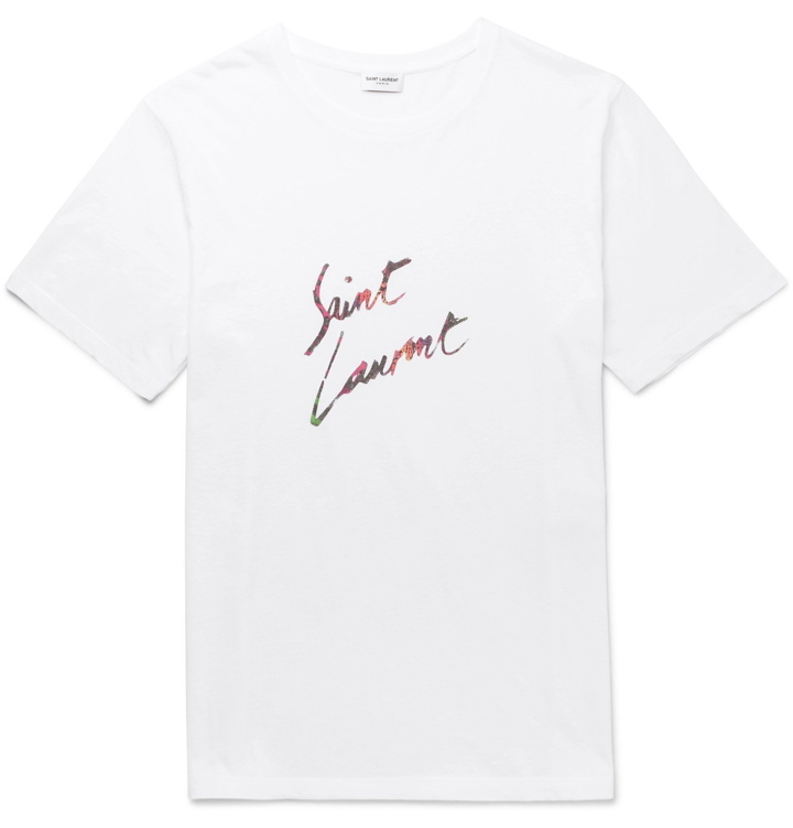 Photo: SAINT LAURENT - Logo-Print Cotton-Jersey T-Shirt - White