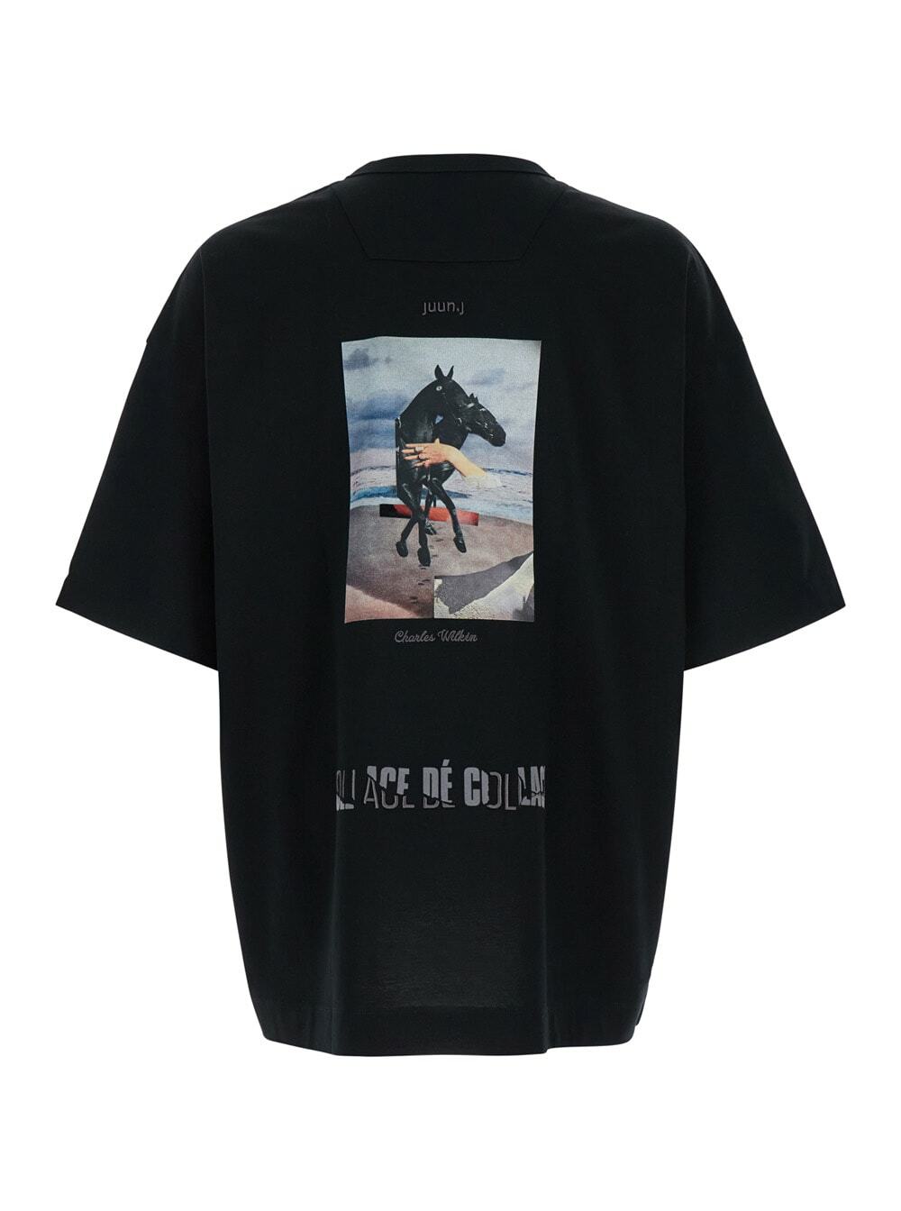 Juun.J Black Oversize T-shirt With Rear Graphic Print In Cotton Man