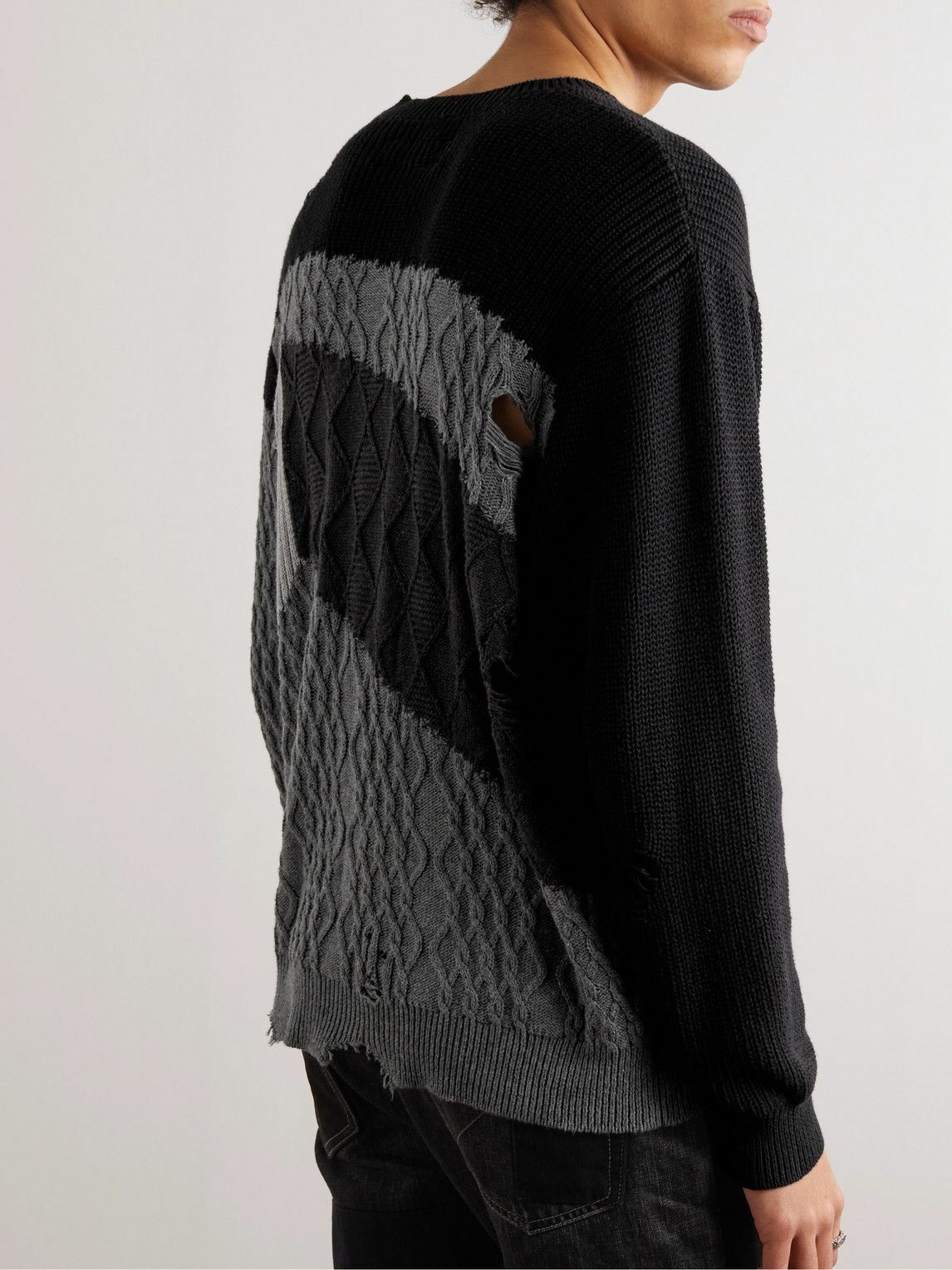 Neighborhood - Distressed Patchwork Cable-Knit Cotton Neighborhood - Distressed Patchwork Cable-Knit Cotton