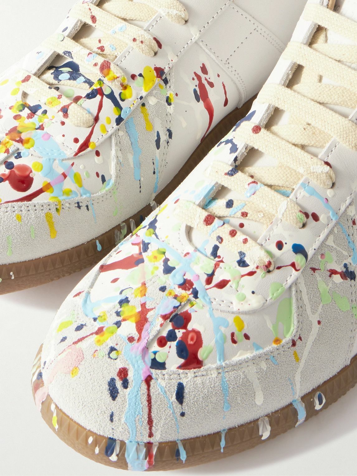 Maison Margiela - Paint-Splattered Suede-Trimmed Leather Maison Margiela - Paint-Splattered Suede-Trimmed Leather