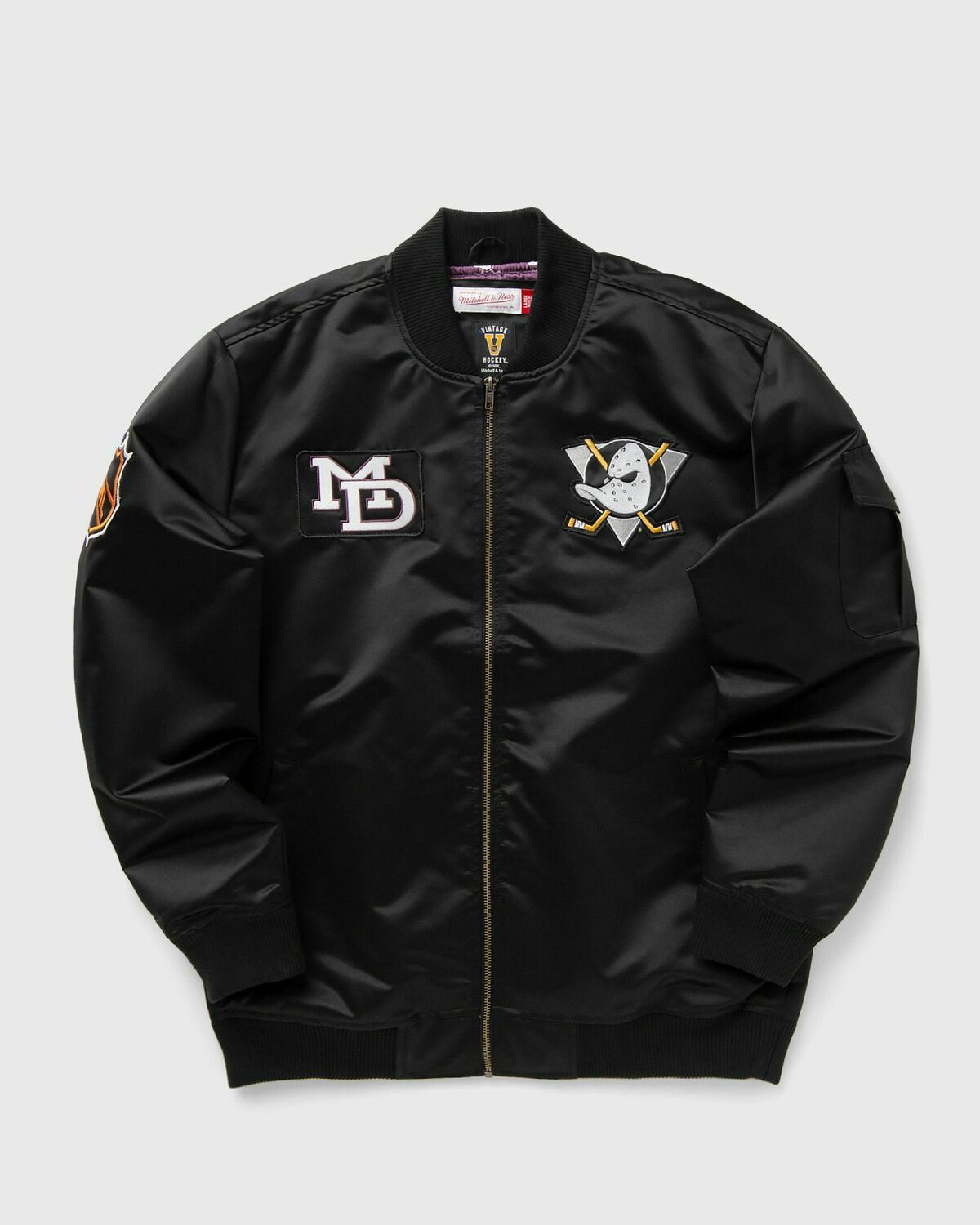Mitchell & Ness NHL TEAM LEADER SATIN BOMBER VINTAGE LOGO ANAHEIM DUCKS Black Mens Bomber Jacket