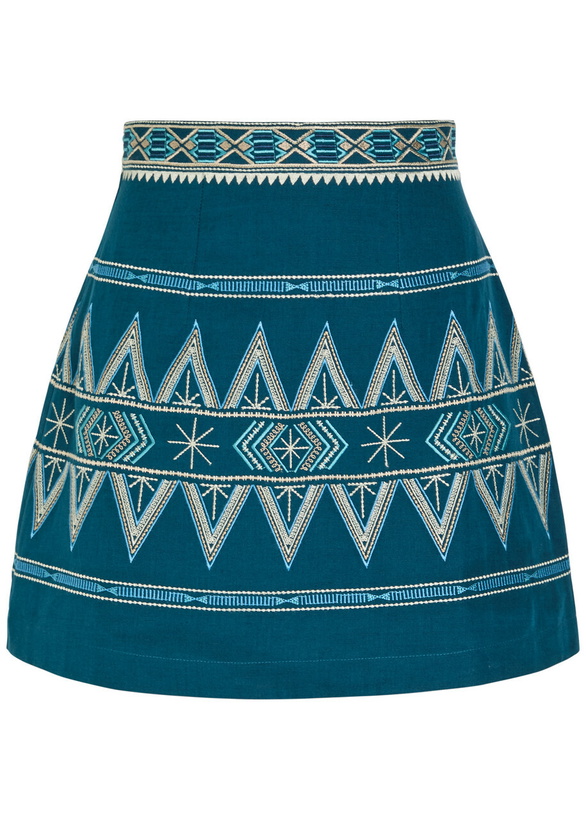 Photo: Emporio Sirenuse Giuliana Embroidered Linen-blend Mini Skirt Blue