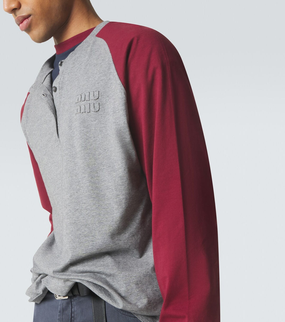 Miu Miu Logo cotton jersey Henley shirt