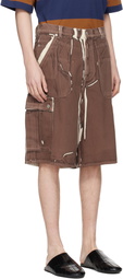 Marni Brown Screen-Printed Denim Cargo Shorts