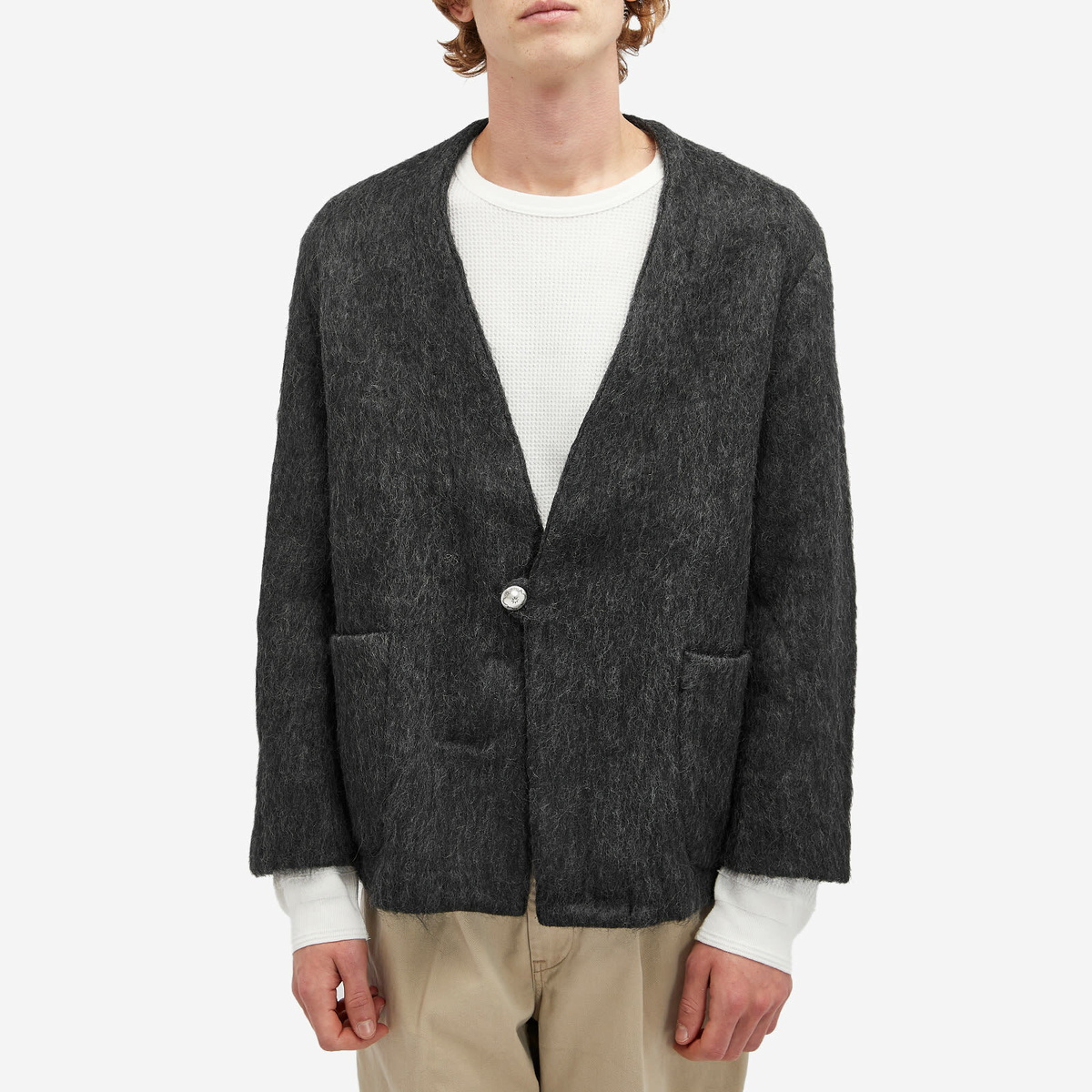 orSlow Men's Mohair Cardigan in Charcoal Grey