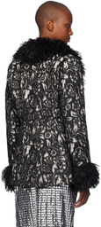 Anna Sui Black Curly Faux-Fur Trimmed Jacket