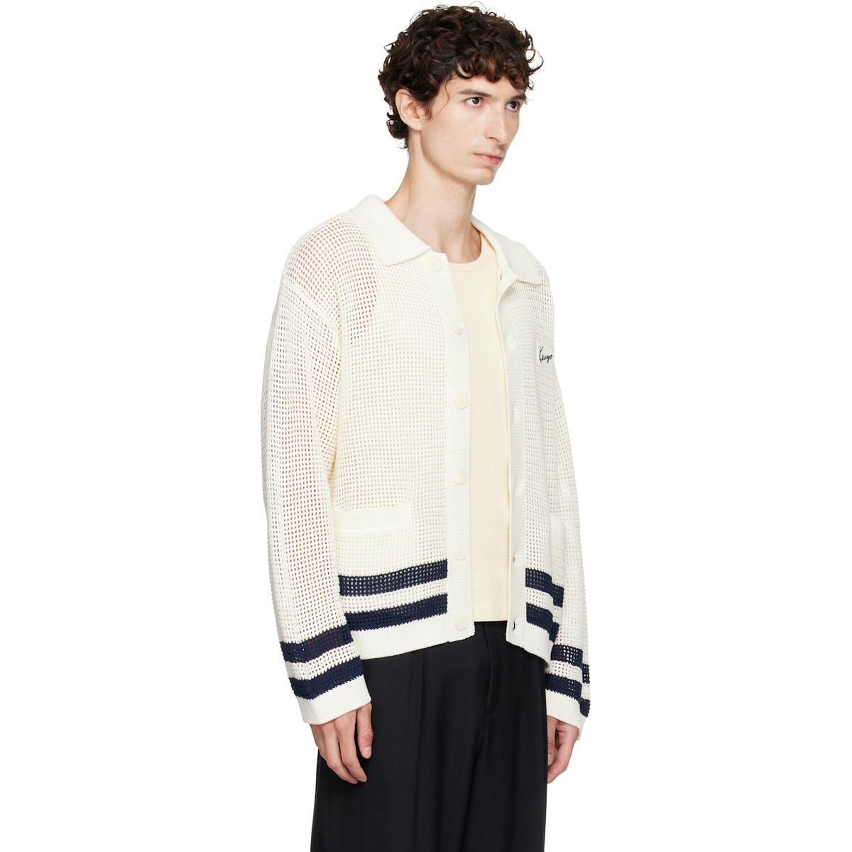 Kenzo Off-White Kenzo Paris Polo Collar Cardigan