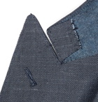 Beams F - Indigo Slim-Fit Double-Breasted Mélange Wool, Silk and Linen-Blend Denim Blazer - Men - Blue
