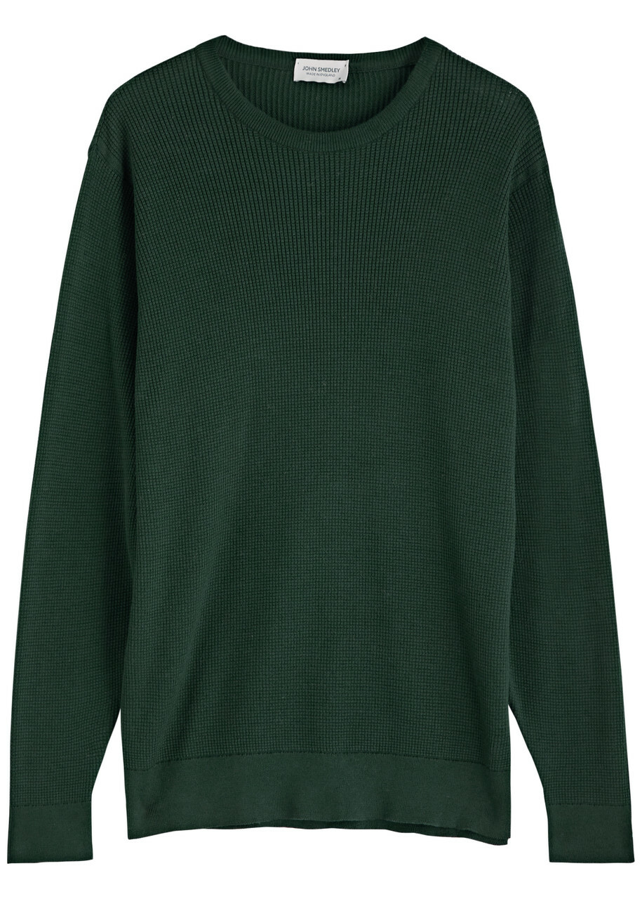 John Smedley Calix Waffle-knit Cotton Jumper Dark Green