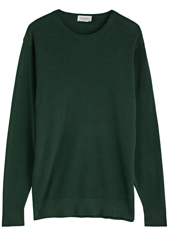 Photo: John Smedley Calix Waffle-knit Cotton Jumper Dark Green
