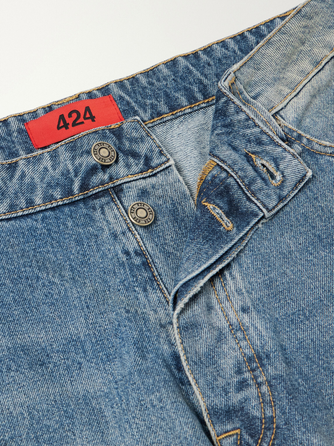 424 - Big Daddy Wide-Leg Distressed Denim Shorts - Blue