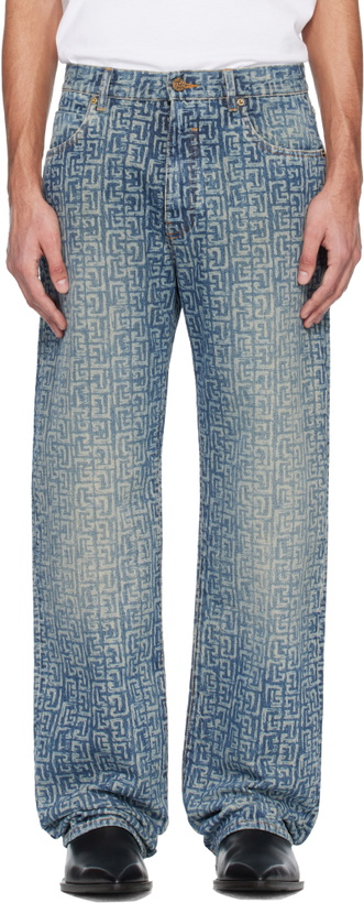 Photo: Balmain Blue Monogram Laser Loose-Fit Jeans