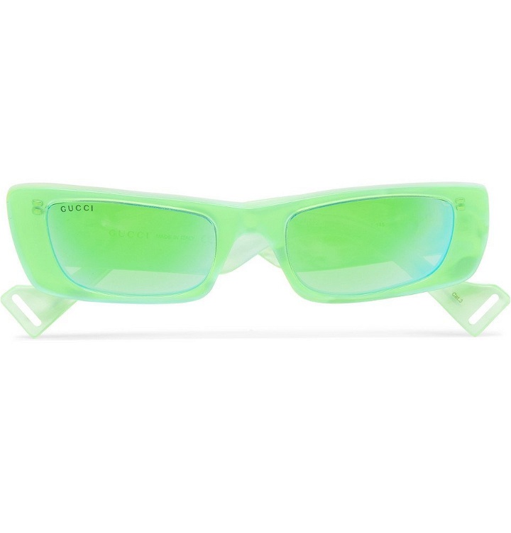 Photo: Gucci - Rectangle-Frame Acetate Mirrored Sunglasses - Bright green