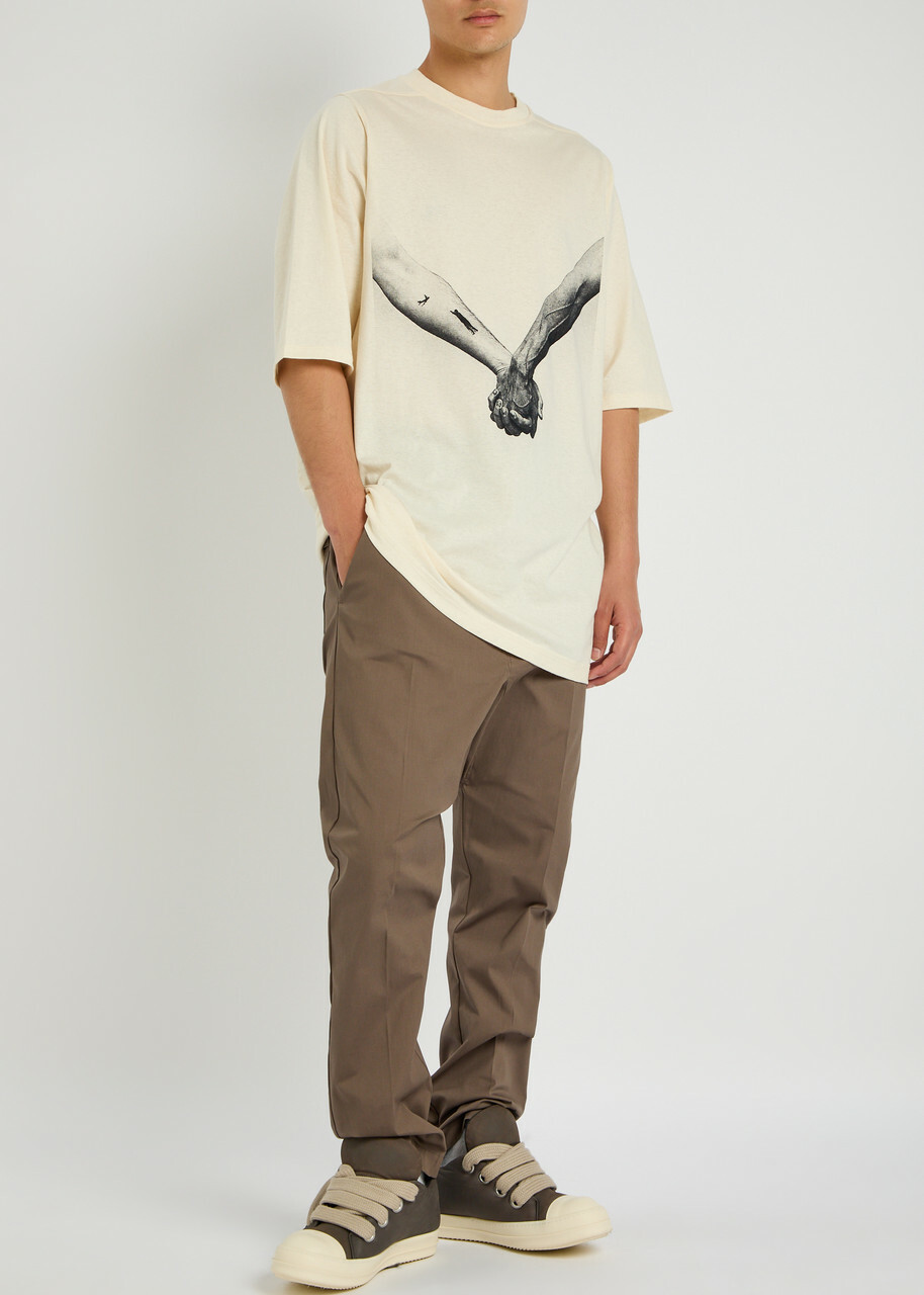 Rick Owens Jumbo Printed Cotton T-shirt Cream Rick Owens