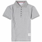 Thom Browne Men's Pinstripe Micro Waffle Polo Shirt in Light Grey