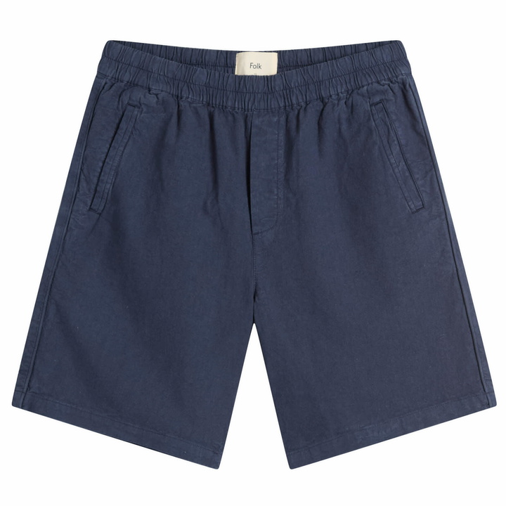 Photo: Folk Men's Linen Assembly Shorts in Soft Navy