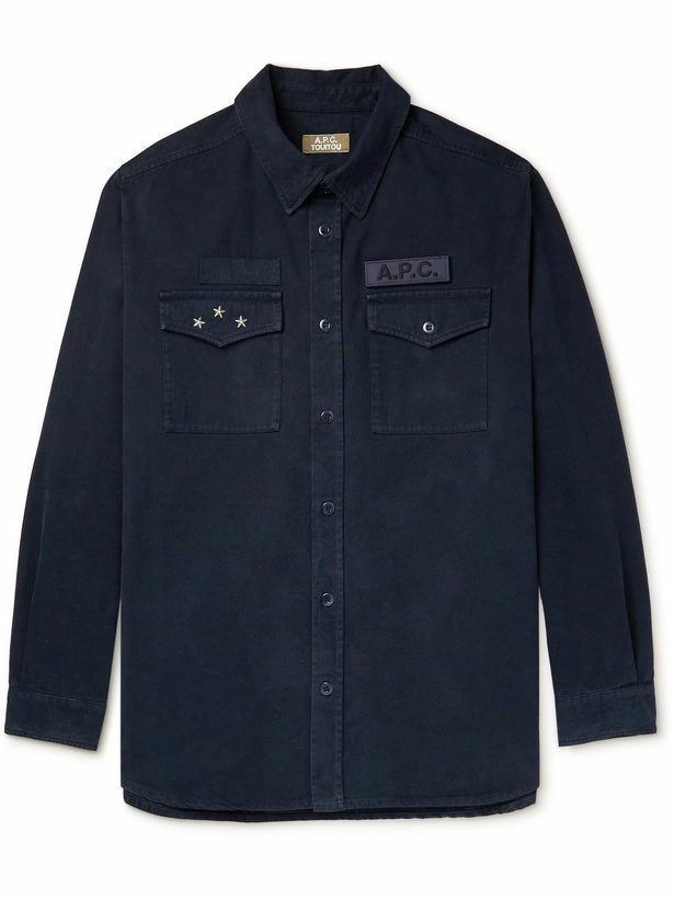 Photo: A.P.C. - Embellished Cotton-Twill Overshirt - Blue