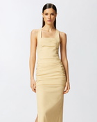 Pinko Buttoned Linen Vest Dress Cane Yellow