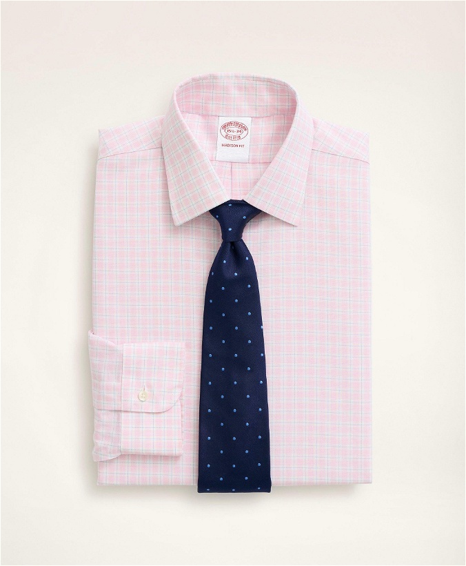 Photo: Brooks Brothers Men's Stretch Madison Relaxed-Fit Dress Shirt, Non-Iron Royal Oxford Ainsley Collar Check | Pink