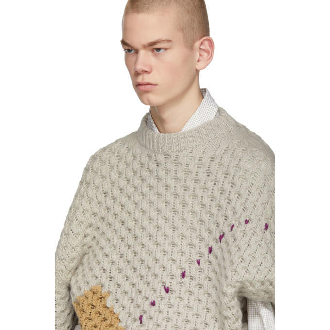 Raf Simons Off-White and Brown Argyle Knit Sweater Raf Simons
