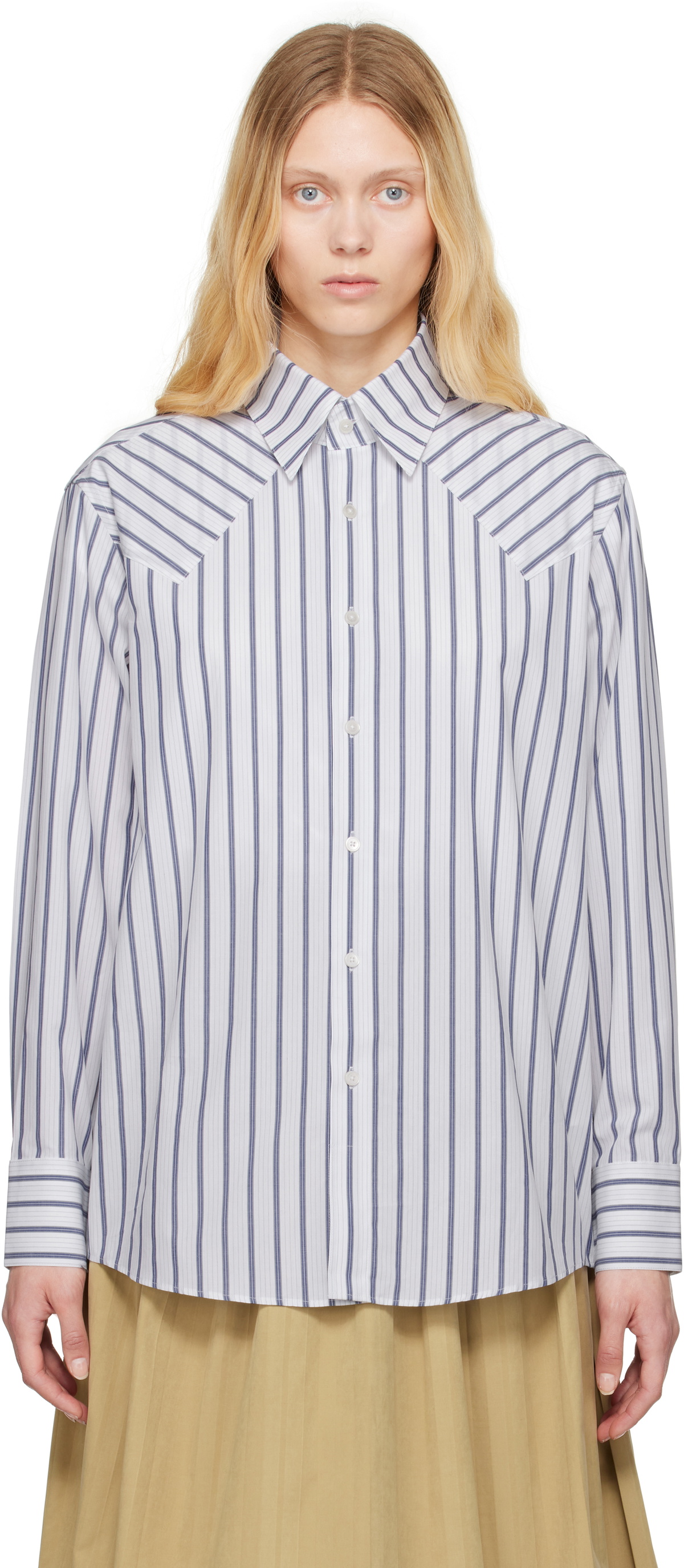 Carter Young White & Blue Western Business Shirt