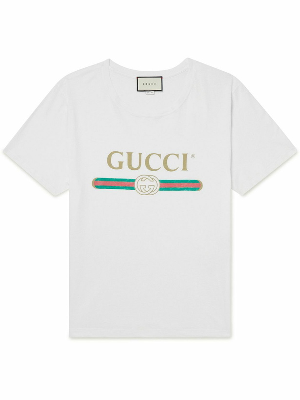 Photo: GUCCI - Distressed Printed Cotton-Jersey T-Shirt - White