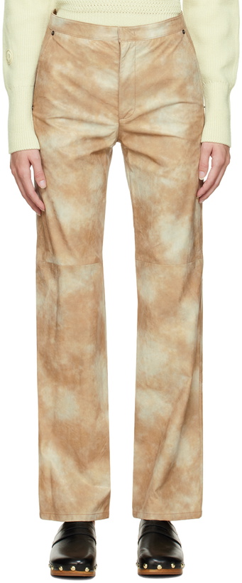Photo: TheOpen Product Beige Tie-Dye Faux-Leather Trousers