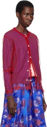 Comme des Garçons Purple & Red Worsted Wool x Nylon Tulle Cardigan