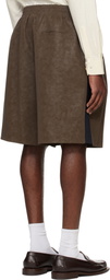 System Brown Side Detail Faux-Suede Shorts