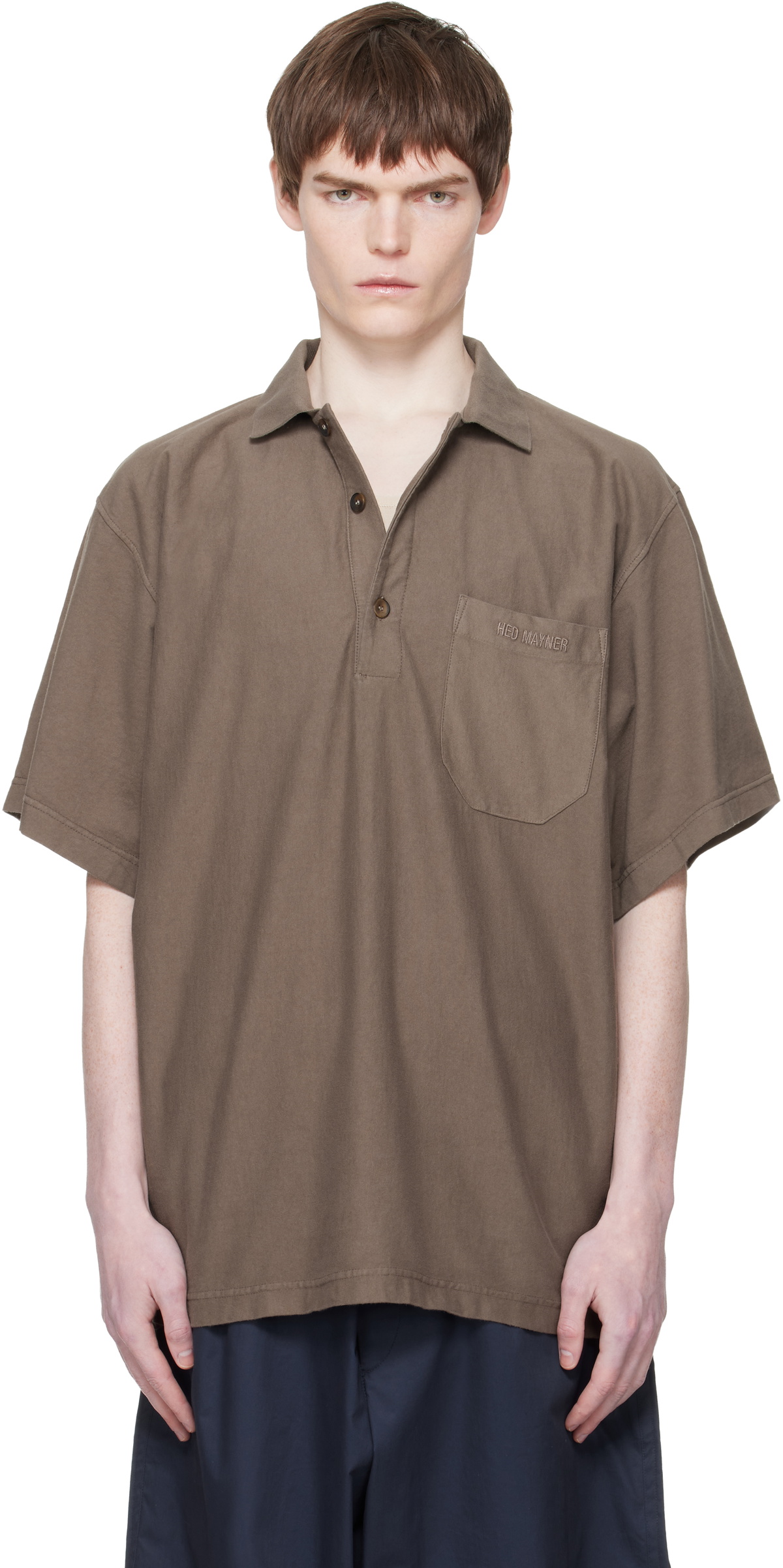 Hed Mayner Taupe Garment-Dyed Polo