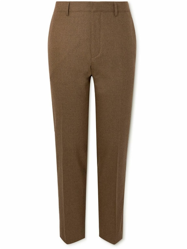 Photo: Tod's - Tapered Mélange Virgin Wool-Blend Flannel Trousers - Brown