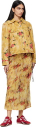 GANNI Yellow & Gray Color-Block Patchwork Midi Skirt