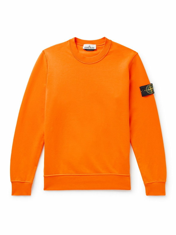 Photo: Stone Island - Logo-Appliquéd Garment-Dyed Cotton-Jersey Sweatshirt - Orange