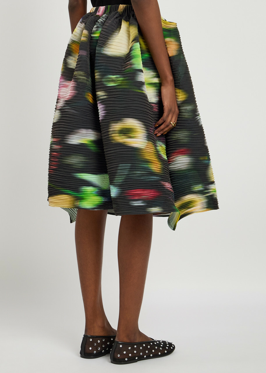 Julia Heuer Sumia Shibori Plissé Satin Midi Skirt - Black - One Size